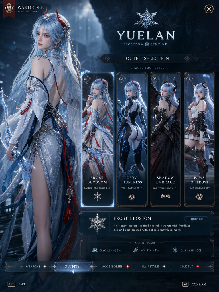 Ganyu Four-Outfit Selection Screen