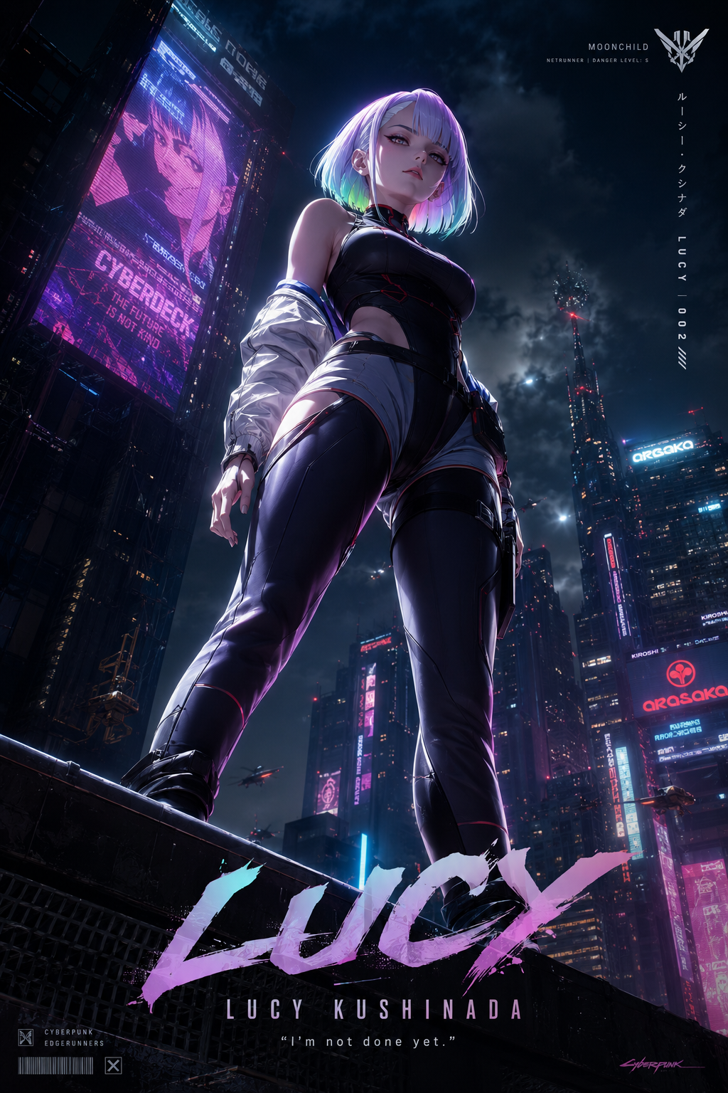 Lucy Kushinada Cyberpunk Rooftop Poster