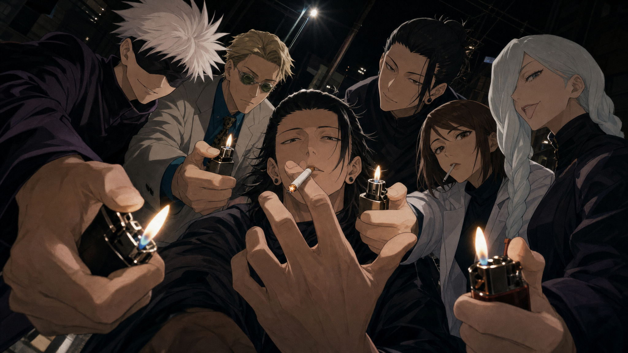 Sorcerers Lighting a Cigarette at Night