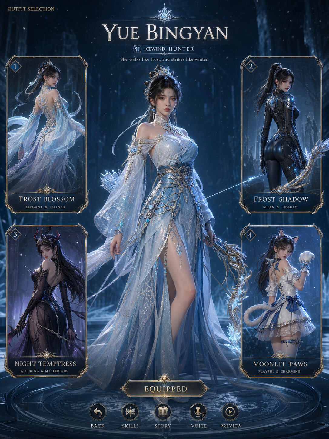 Ganyu Four-Outfit Selection Screen