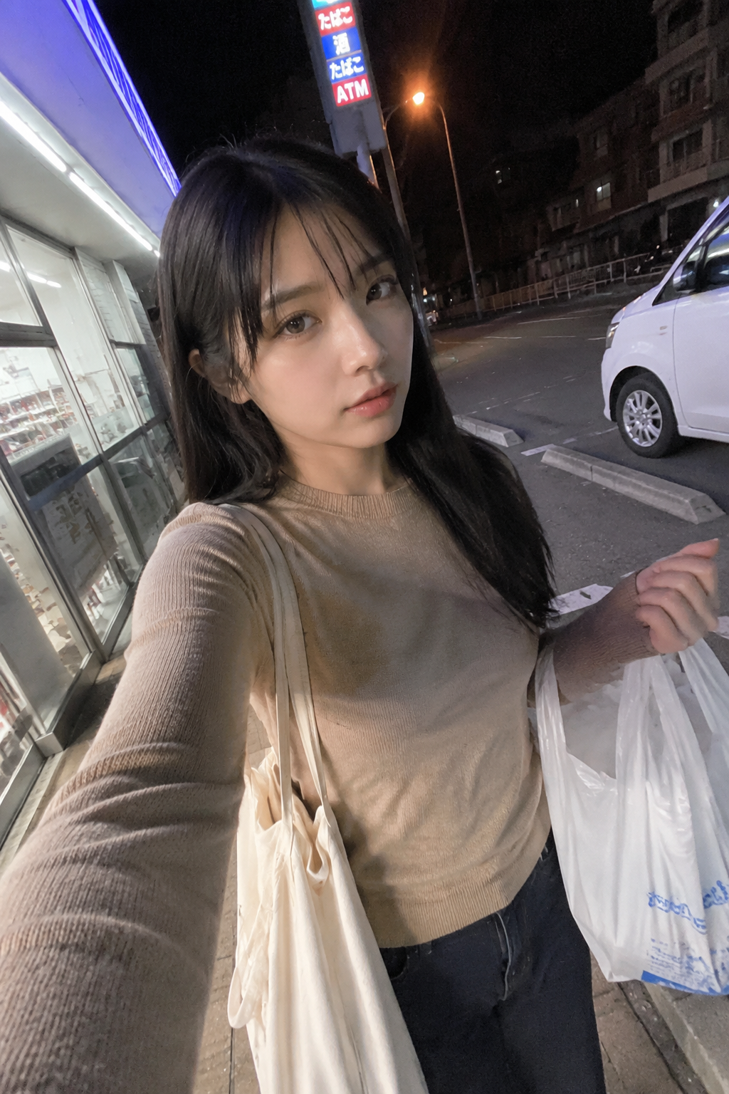 Selfi nocturno al volver de la tienda