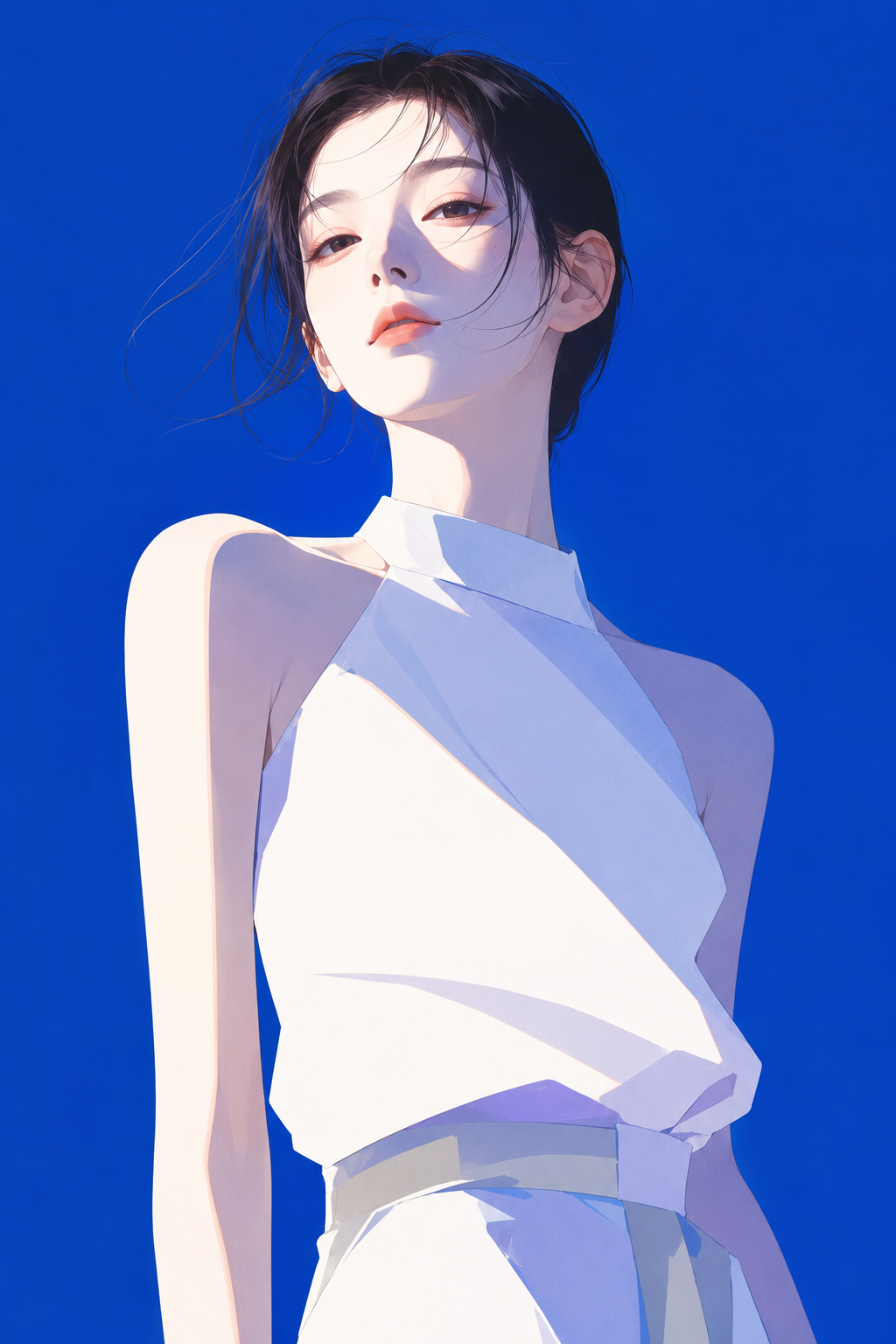 Koreanisches Mädchen auf blau-weißem japanischem Modecover
