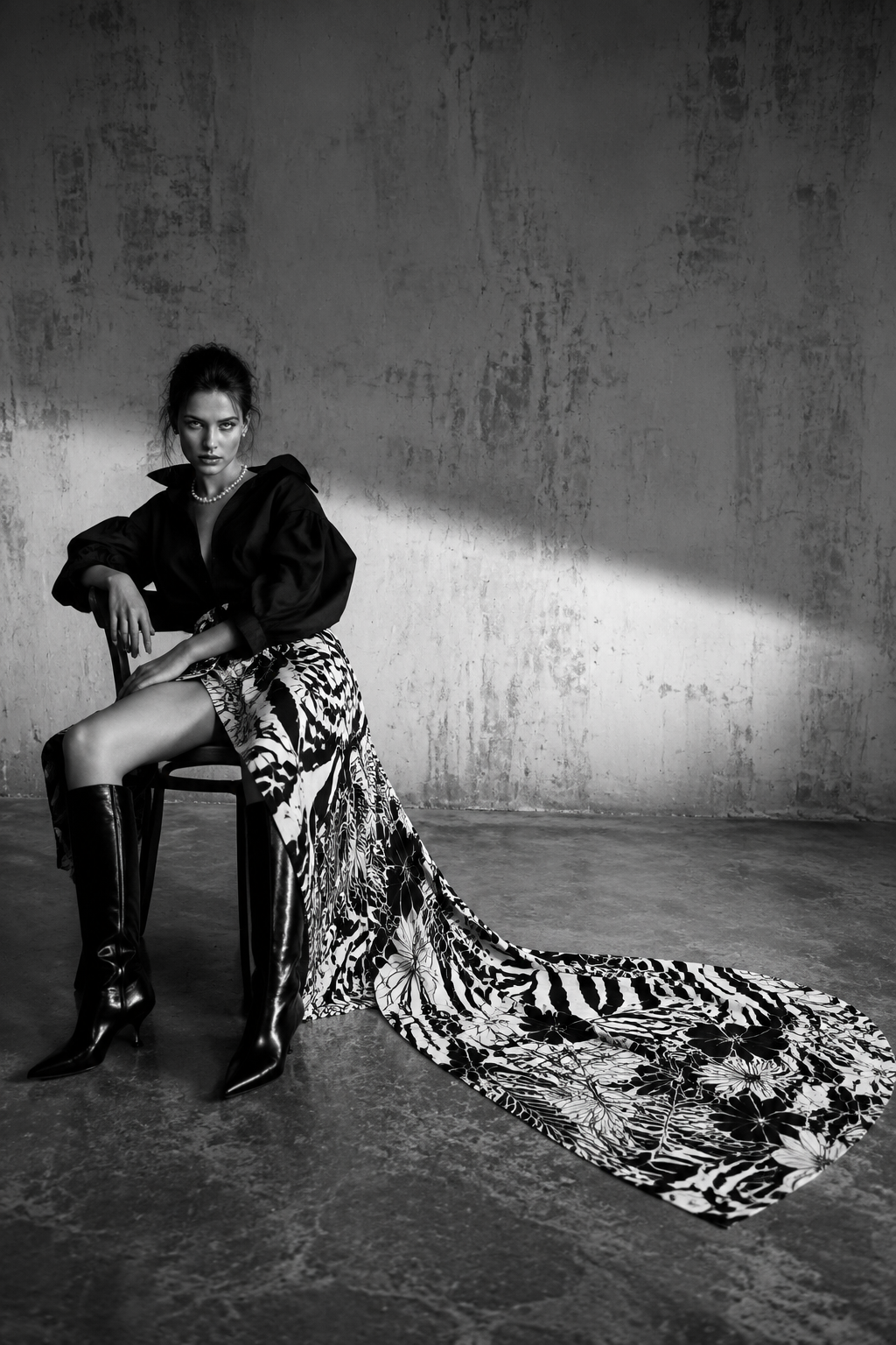 Sculptural Black-and-White Fashion Portrait
