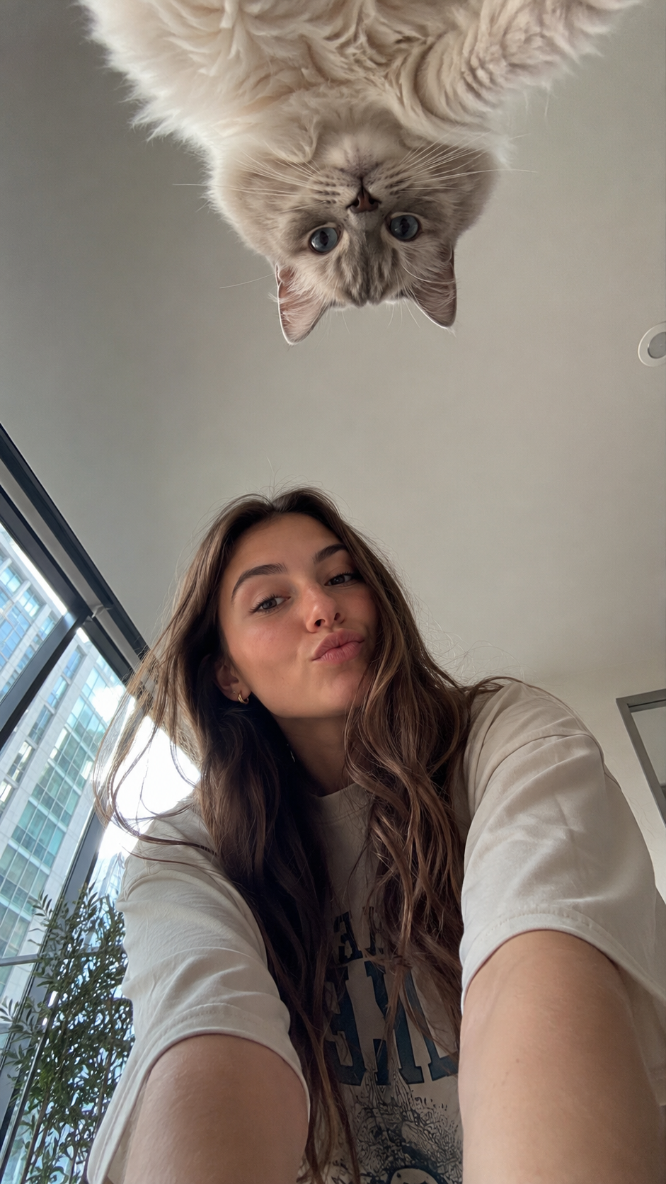 Playful Low-Floor Selfie Looking Up