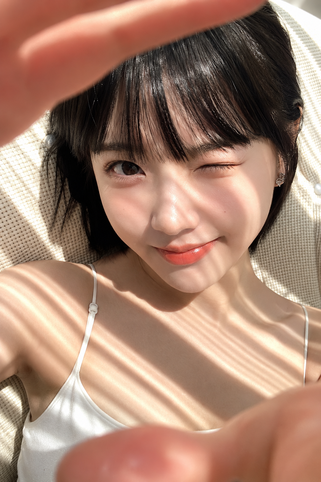 Sunlit Playful Wink Close-Up