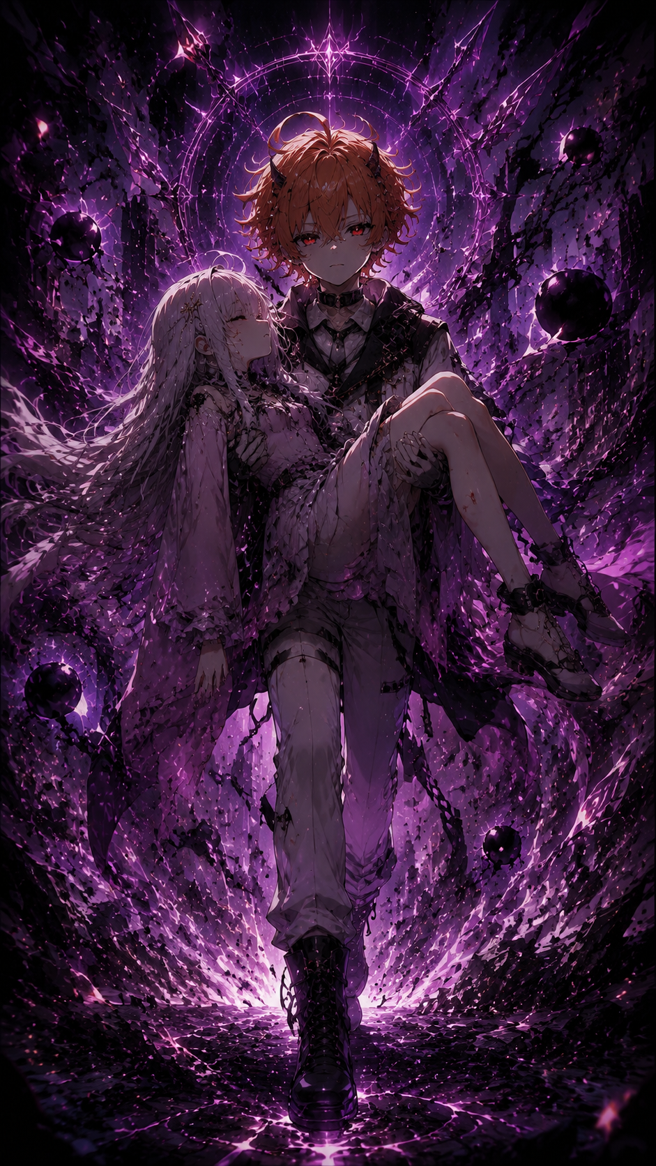 Demon-Aura Hero Carrying an Injured Girl