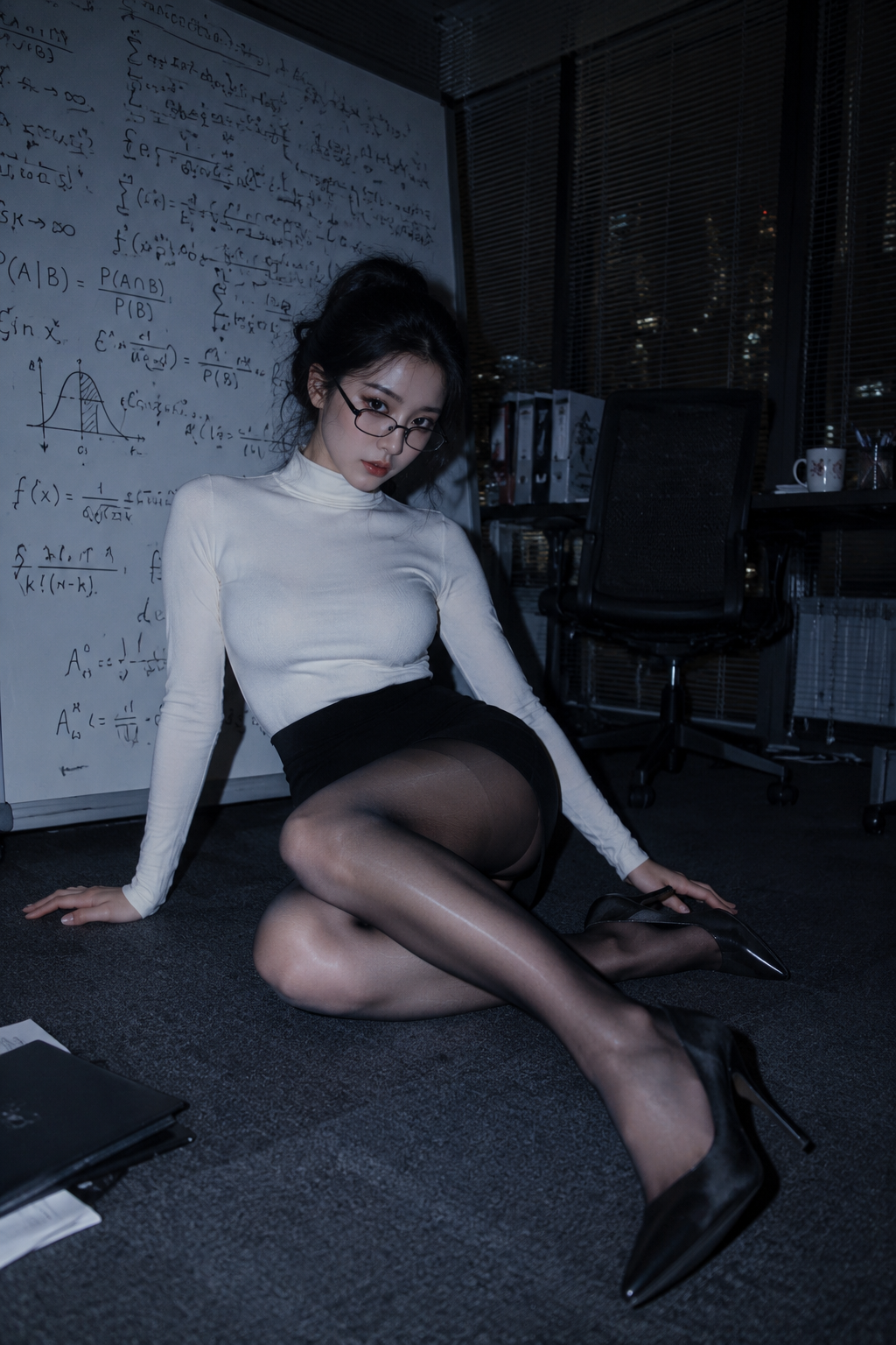 Cold-Blue Night Office Siren Portrait