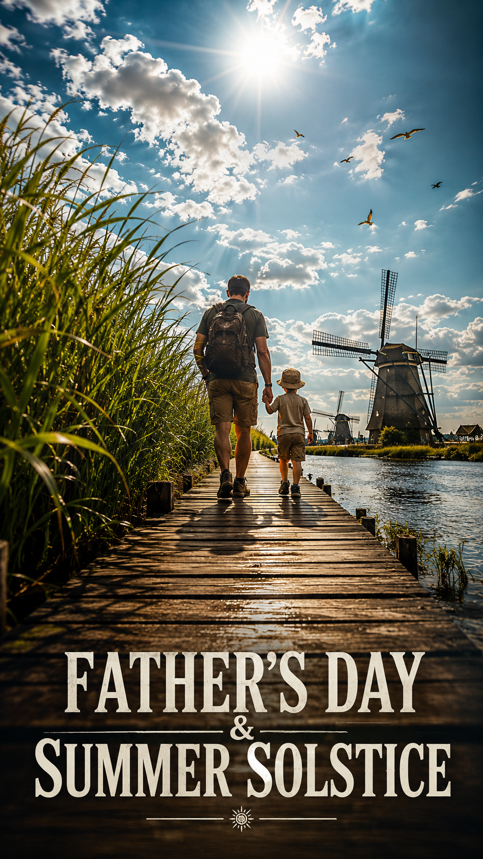Father and Child on a Summer Wetland Path