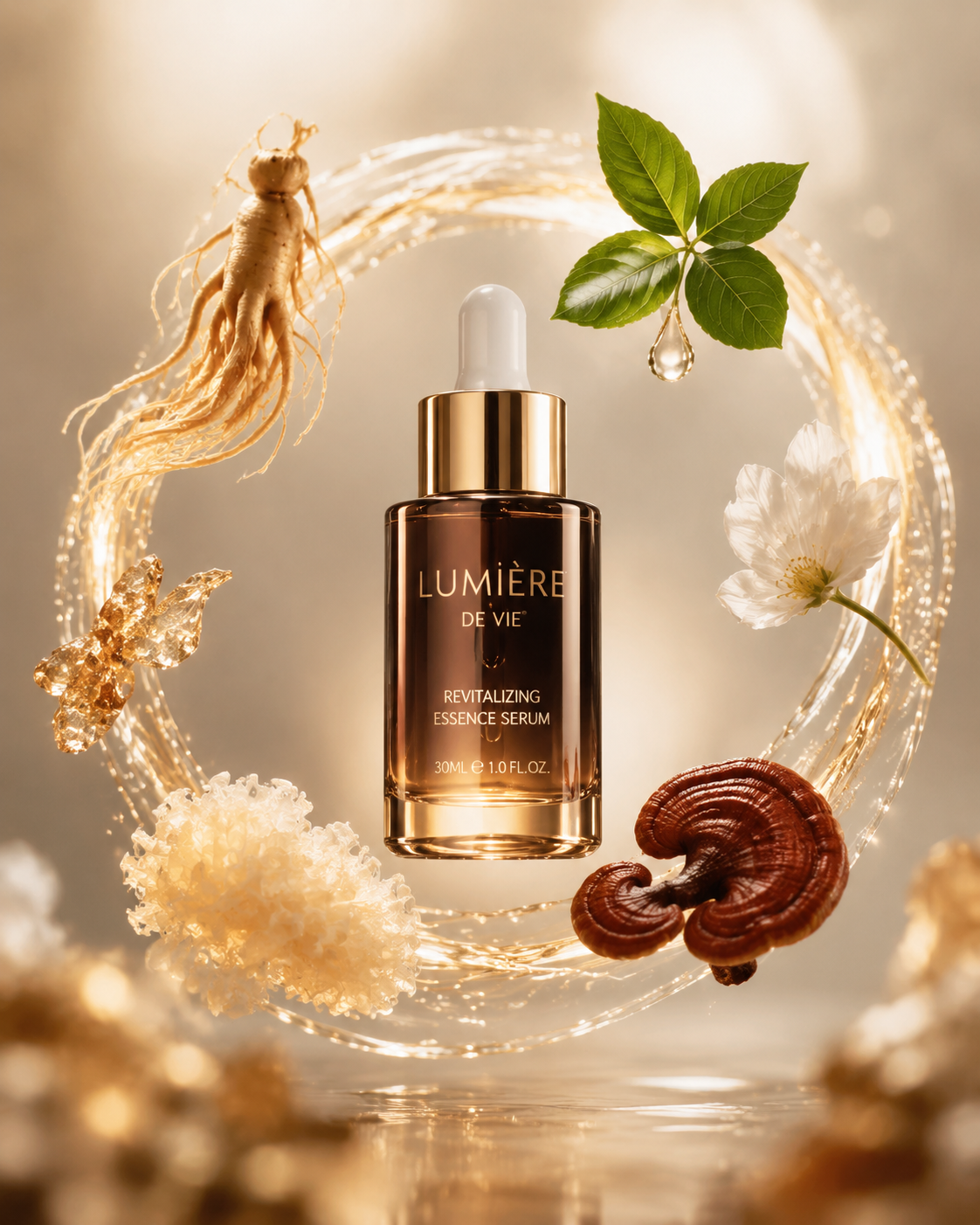 Luxury Product with Orbiting Natural Ingredients