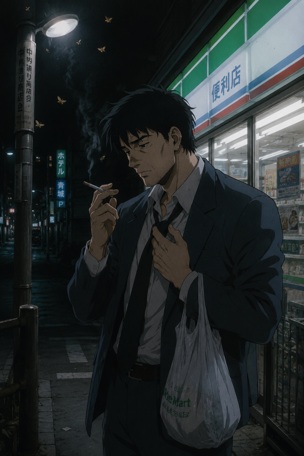 Exhausted Salaryman Outside a Night Store