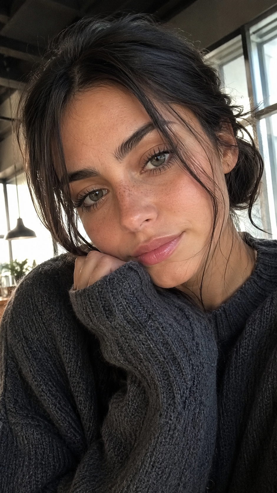 Cozy Winter Window-Light Selfie