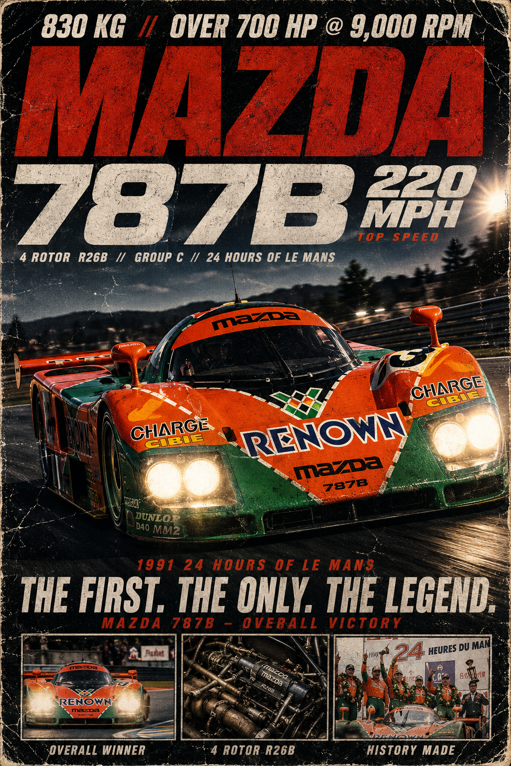Винтажный постер Mazda 787B на Ле-Мане