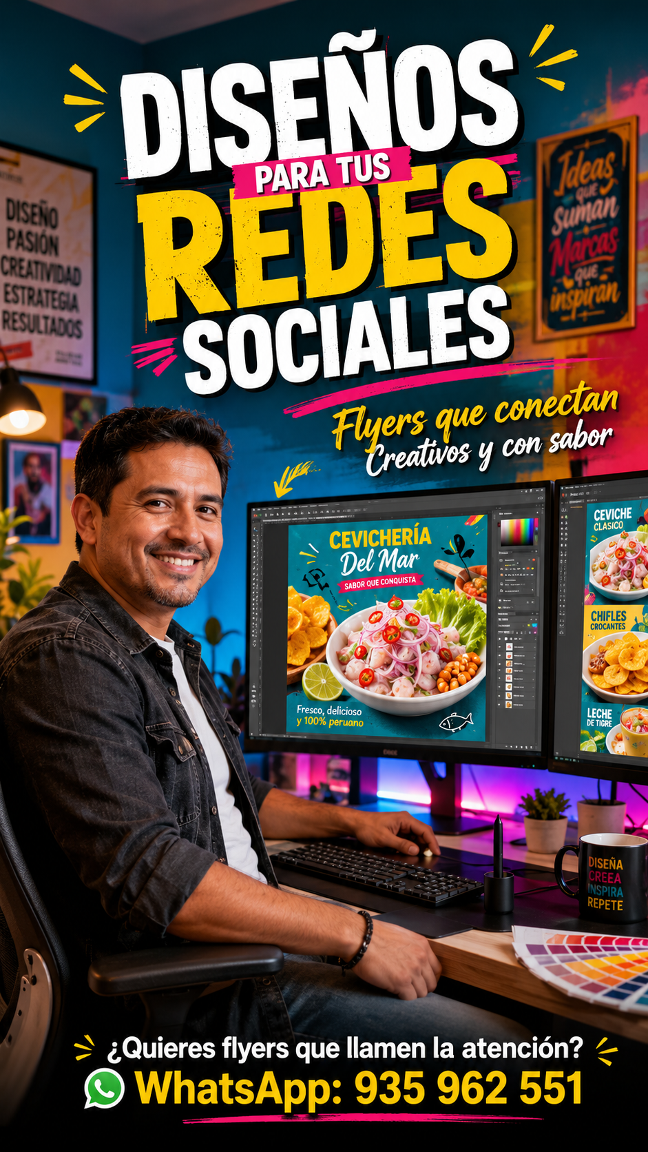 Graphiste créant un flyer de cevichería