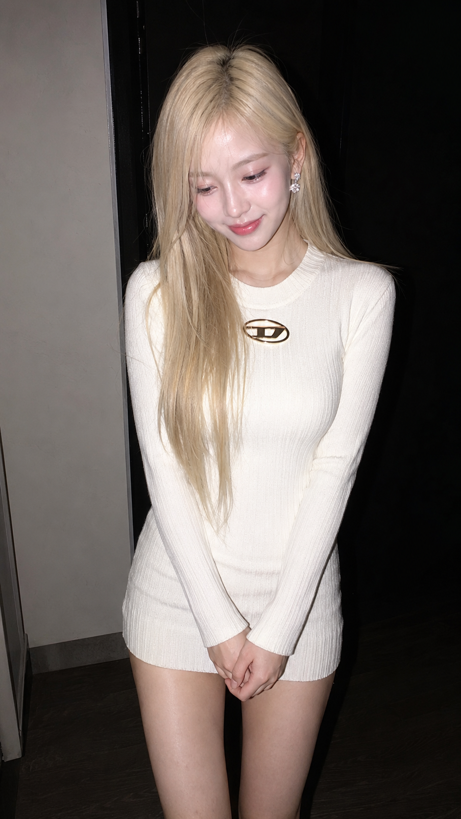 Shy Platinum-Blonde Flash Portrait
