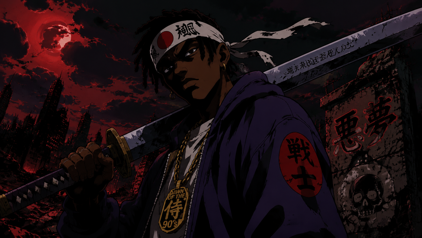 1990s Dark Cel-Shaded Anime Rap Warrior