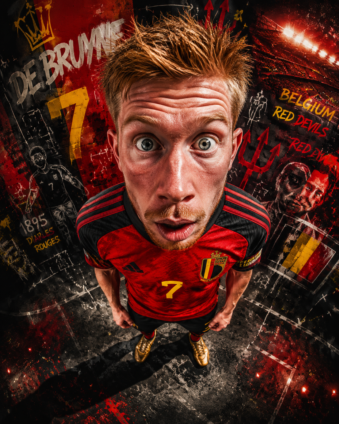 Belgian Number 7 Fisheye Football Caricature