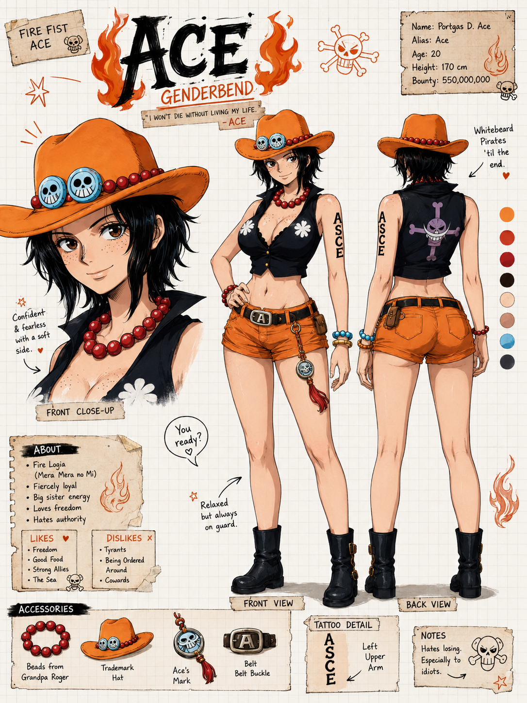 Genderbent Ace Character Reference Sheet