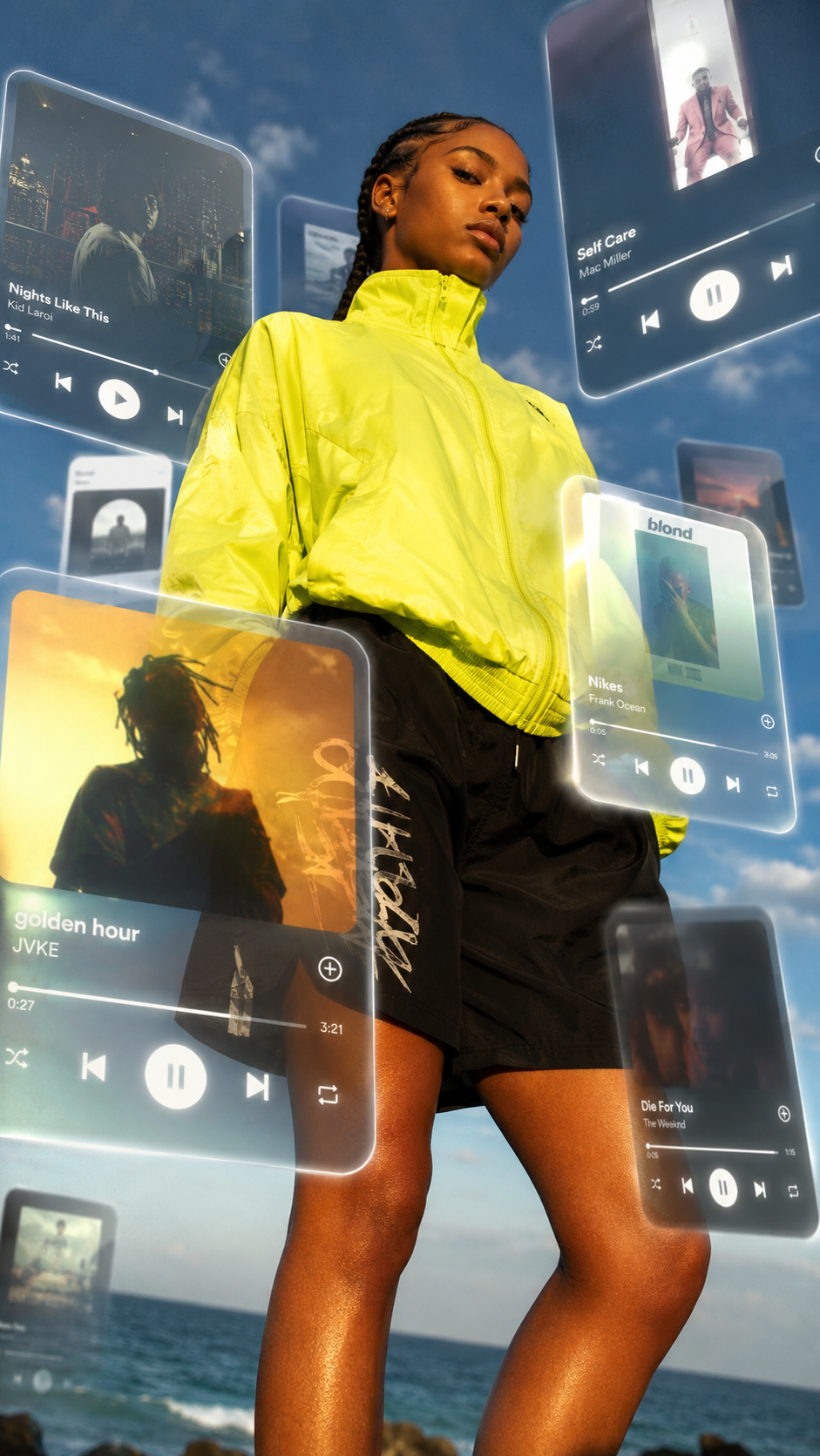 Neon-Yellow Seaside Fashion Portrait