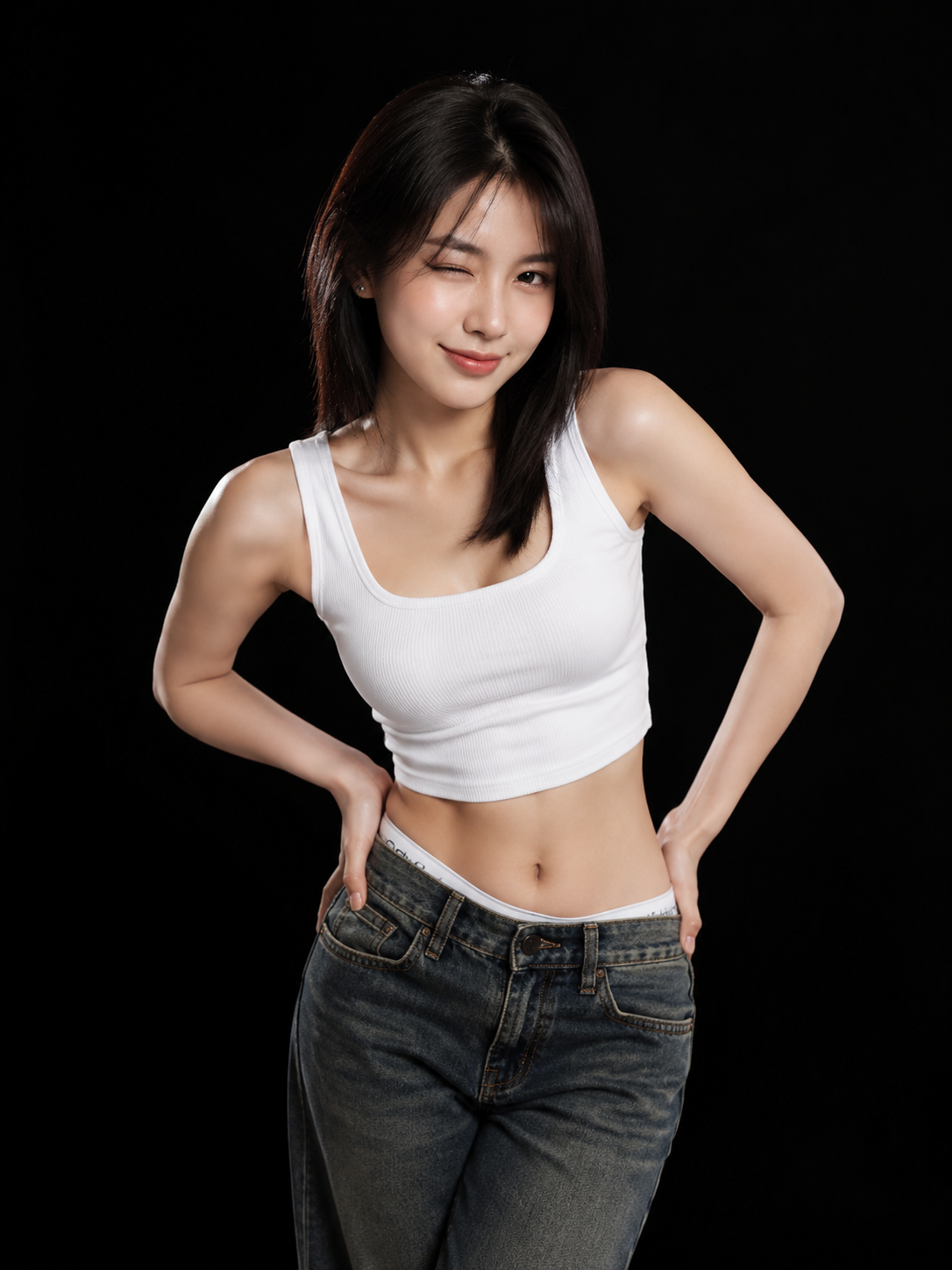Playful Wink on a Black Studio Background