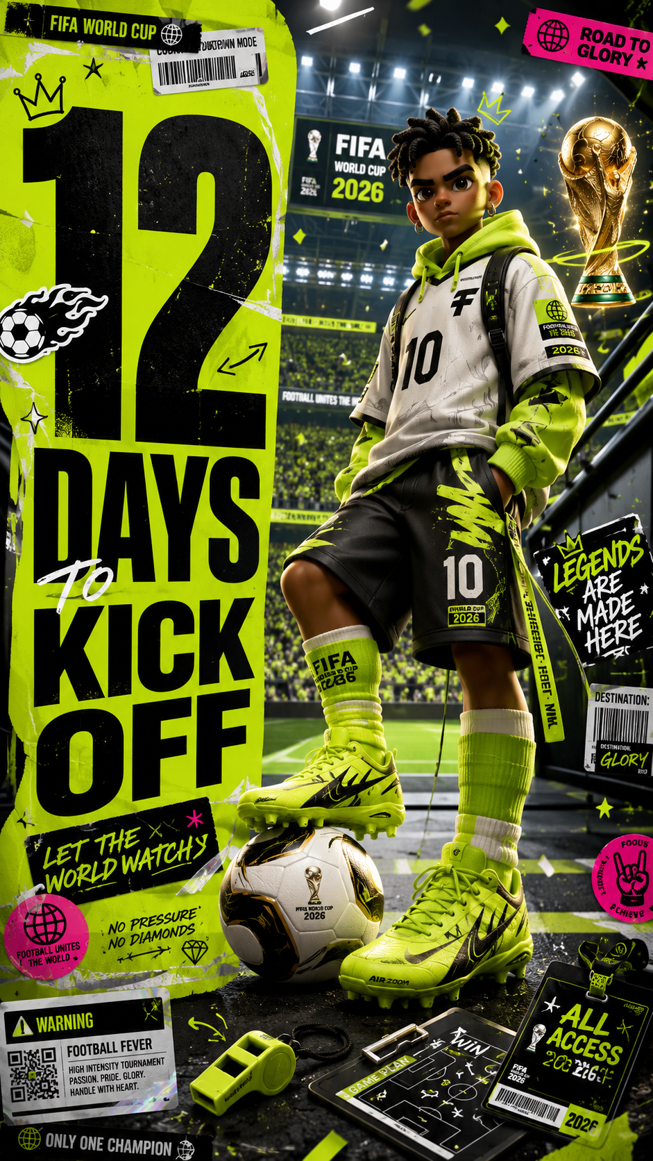 Futbolista streetwear verde lima en el Mundial