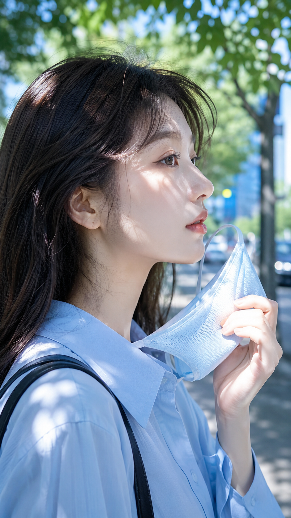 Summer Commute Portrait with an Ice-Silk Mask