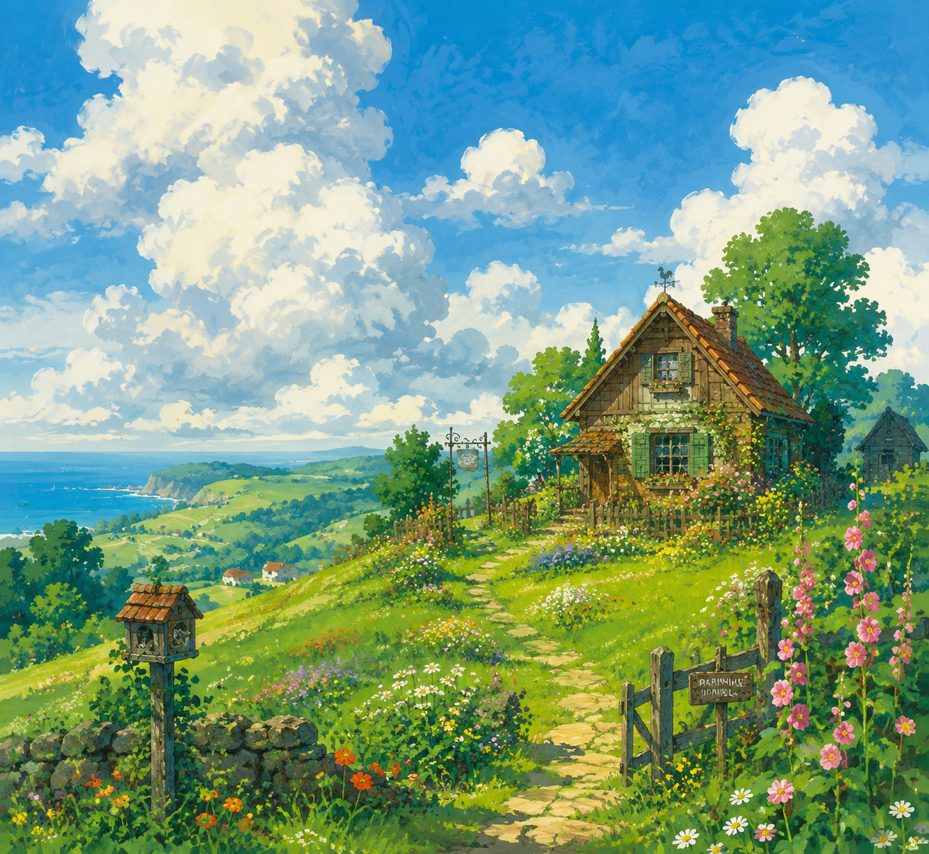 Friedliches Cottage unter gewaltigen Wolken