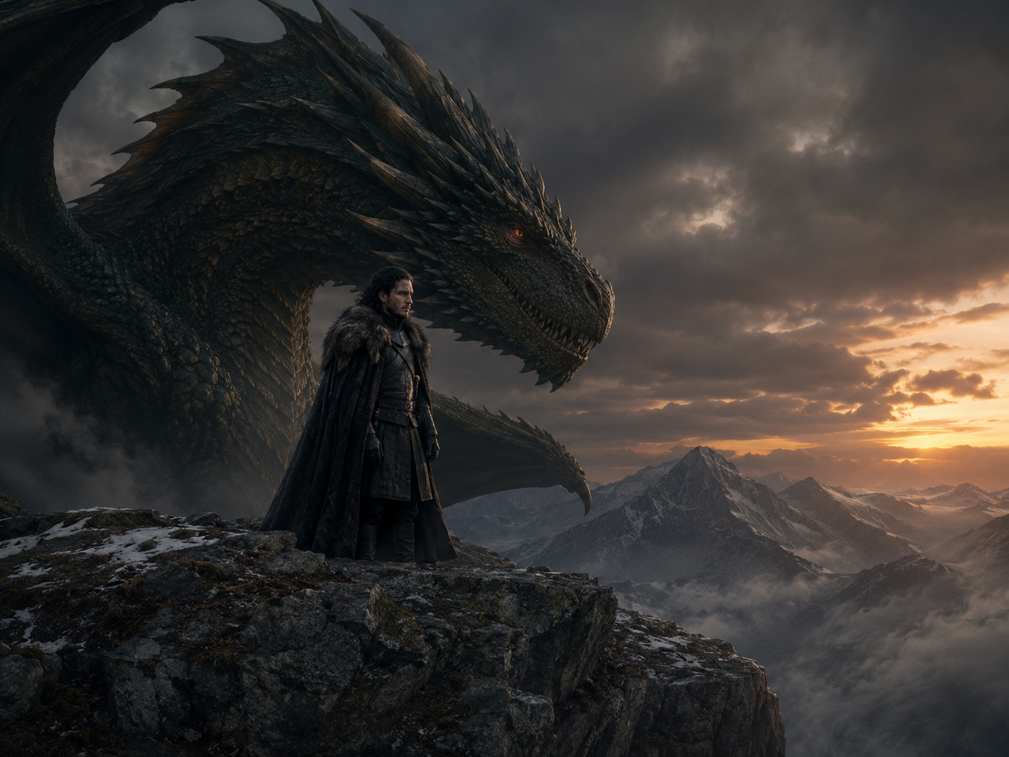 Jon Snow and Rhaegal at Stormy Dusk