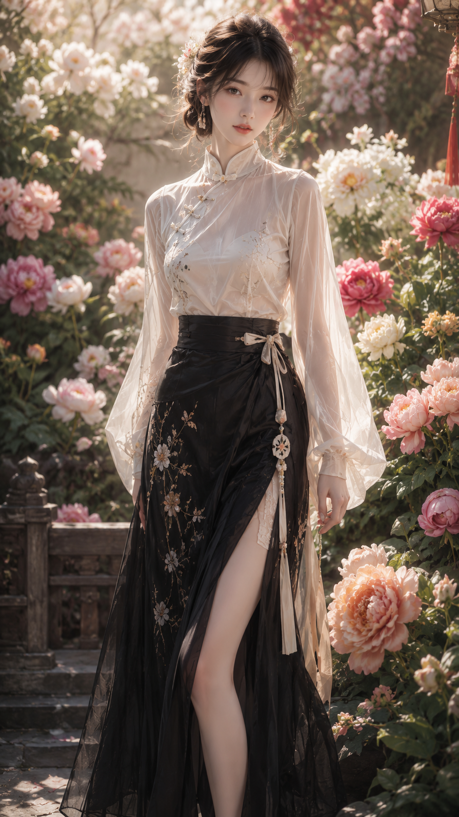 New Chinese Fashion Girl Among Flowers