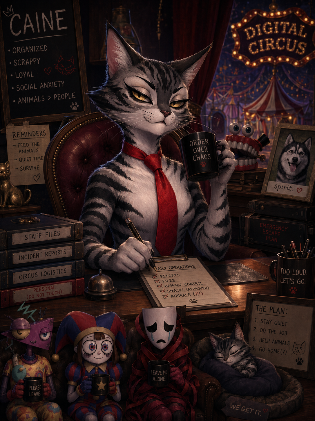 Caine the Executive Cat in a Red Tie