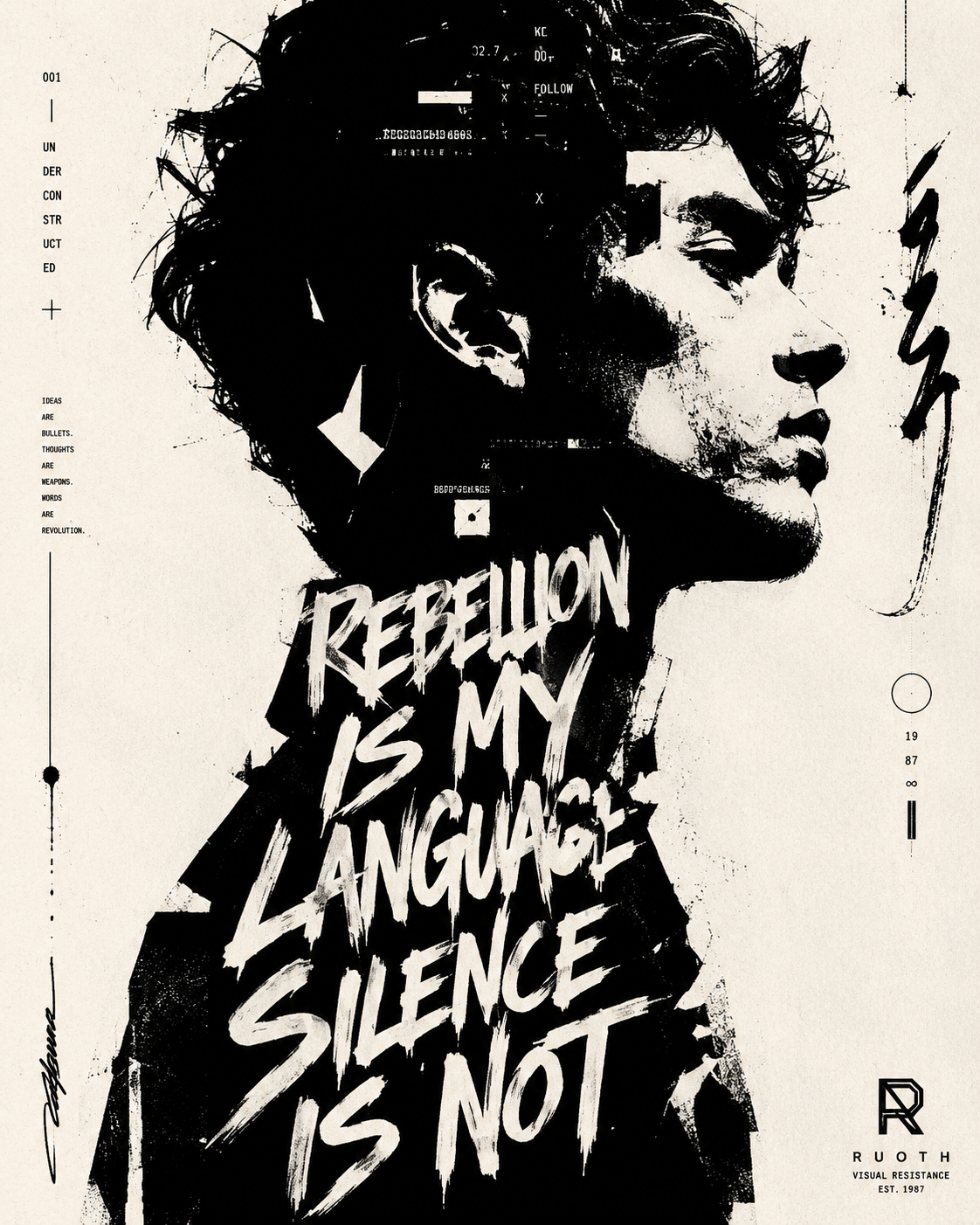 Modèle de portrait typographique noir et blanc
