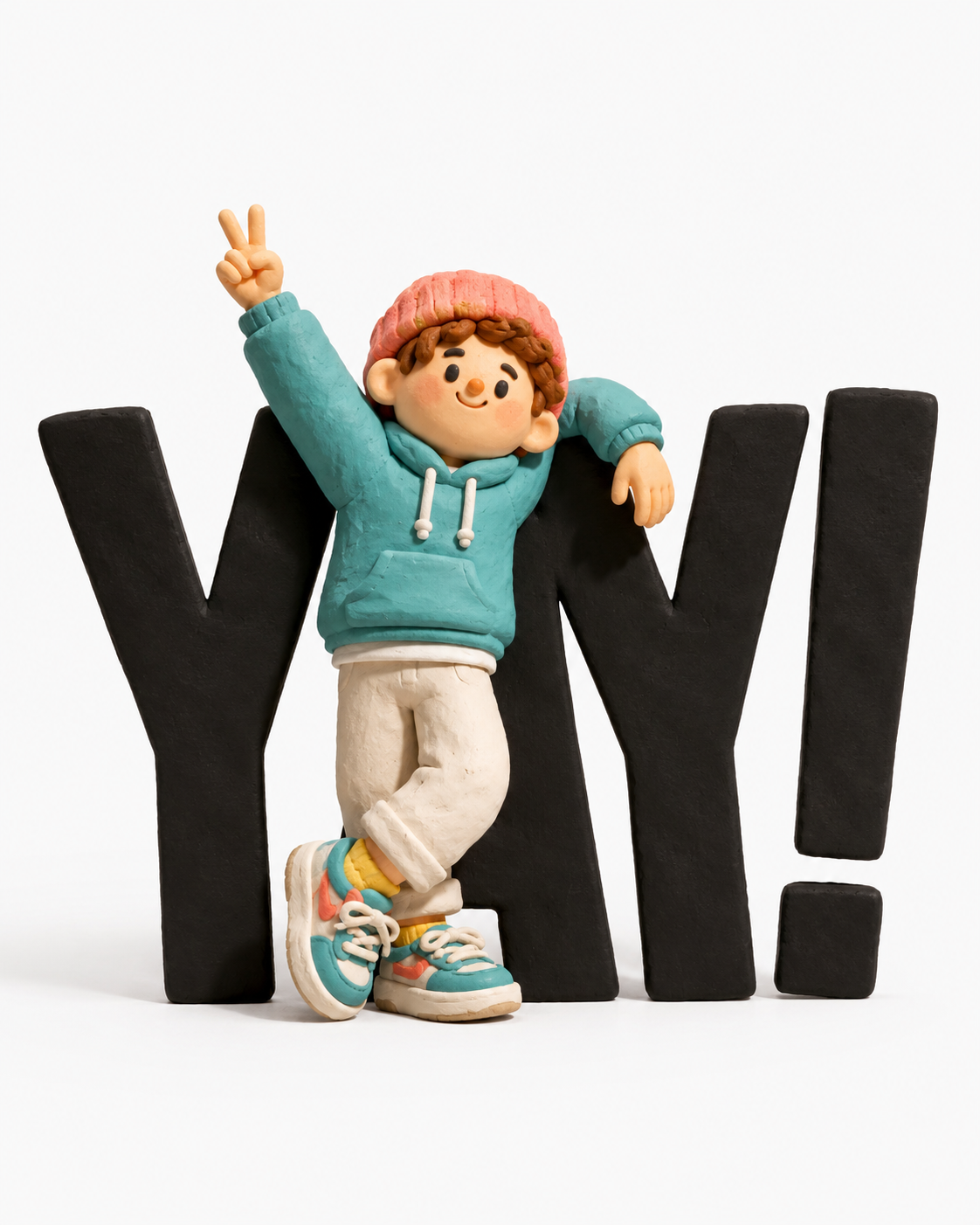 Clay Character with Giant Typography