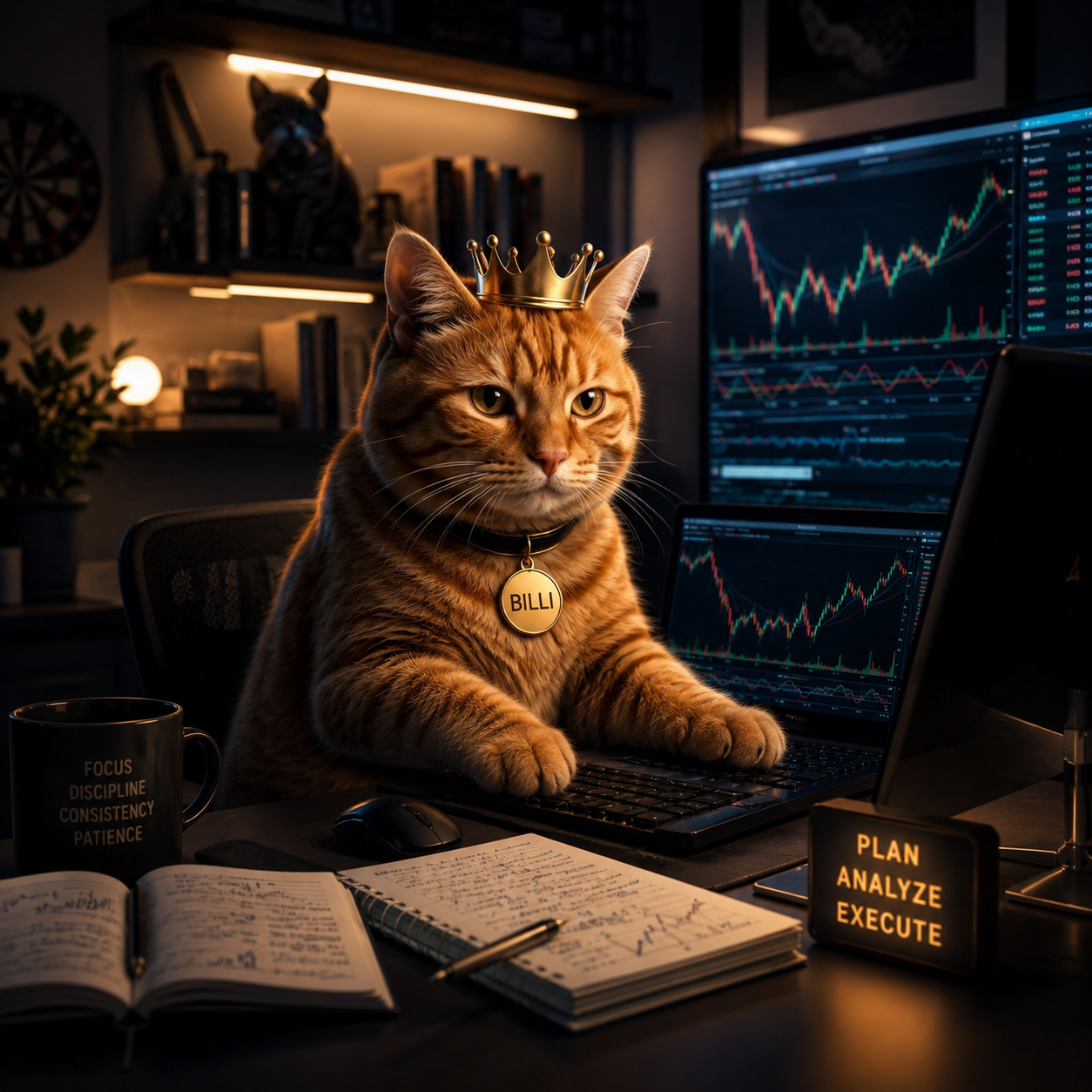 Cat Studying Charts at the Computer
