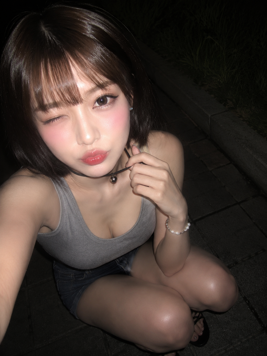Nighttime Sidewalk Flash Selfie