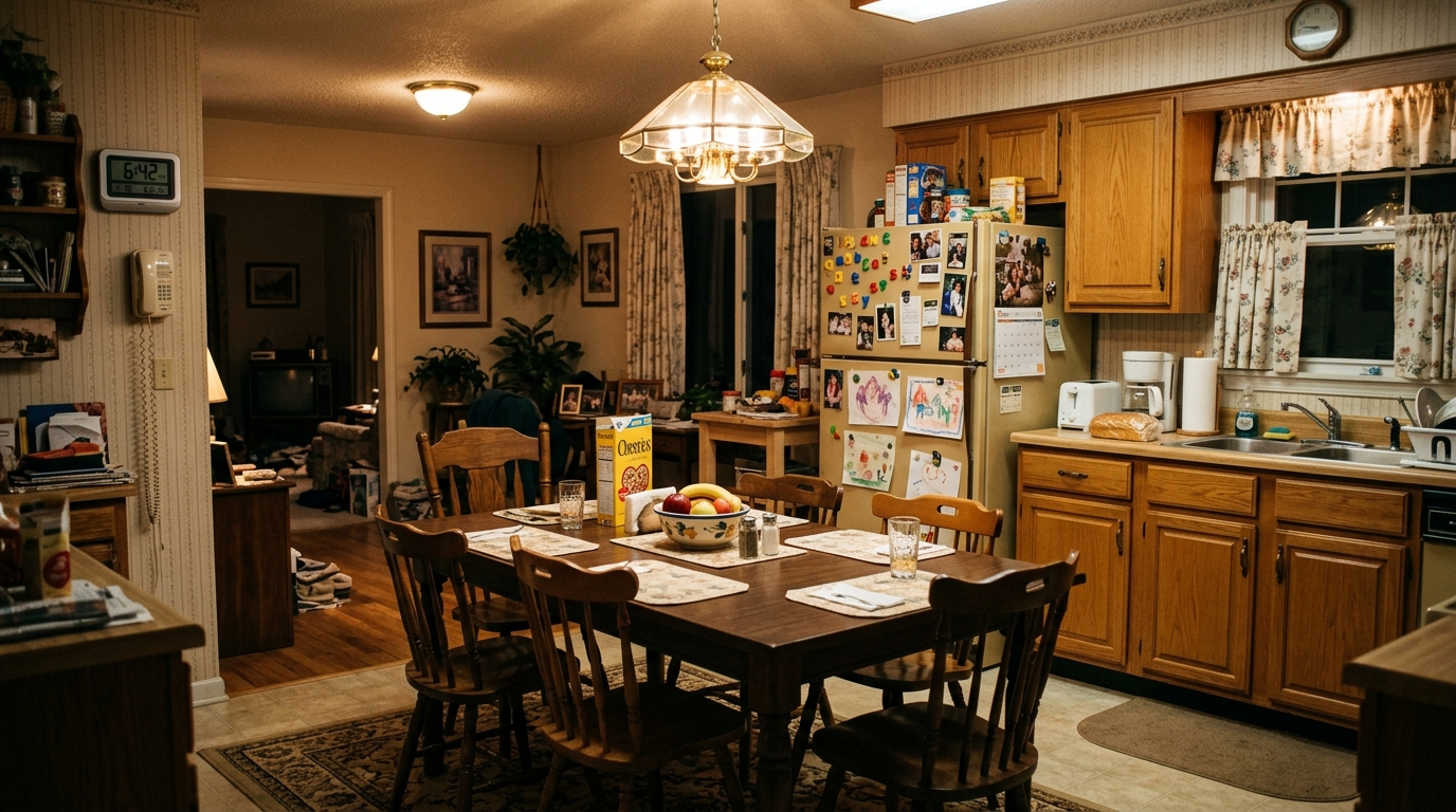 Cocina suburbana cálida de los años noventa