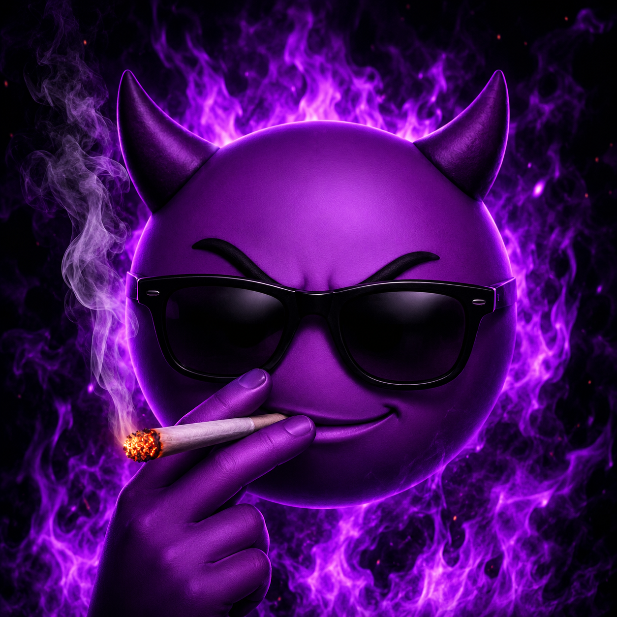 紫焰中抽烟的恶魔表情