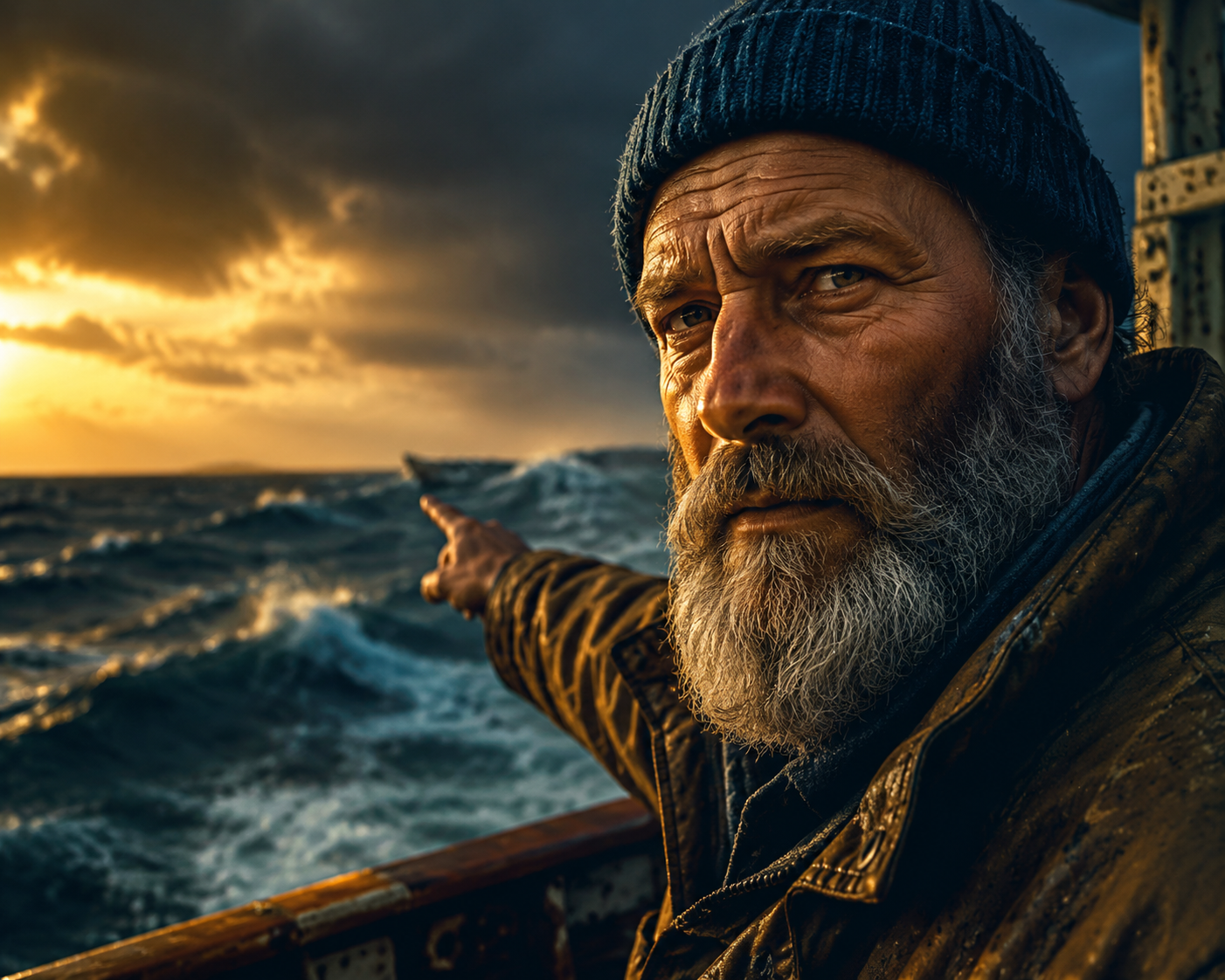 Weathered Captain Facing the Waves