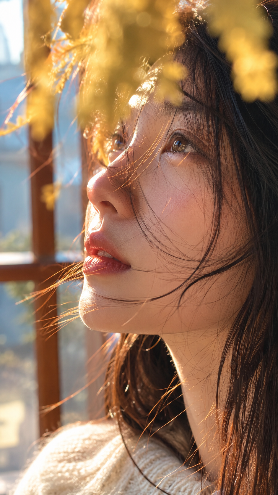 Windblown Side-Profile Sunlight Portrait
