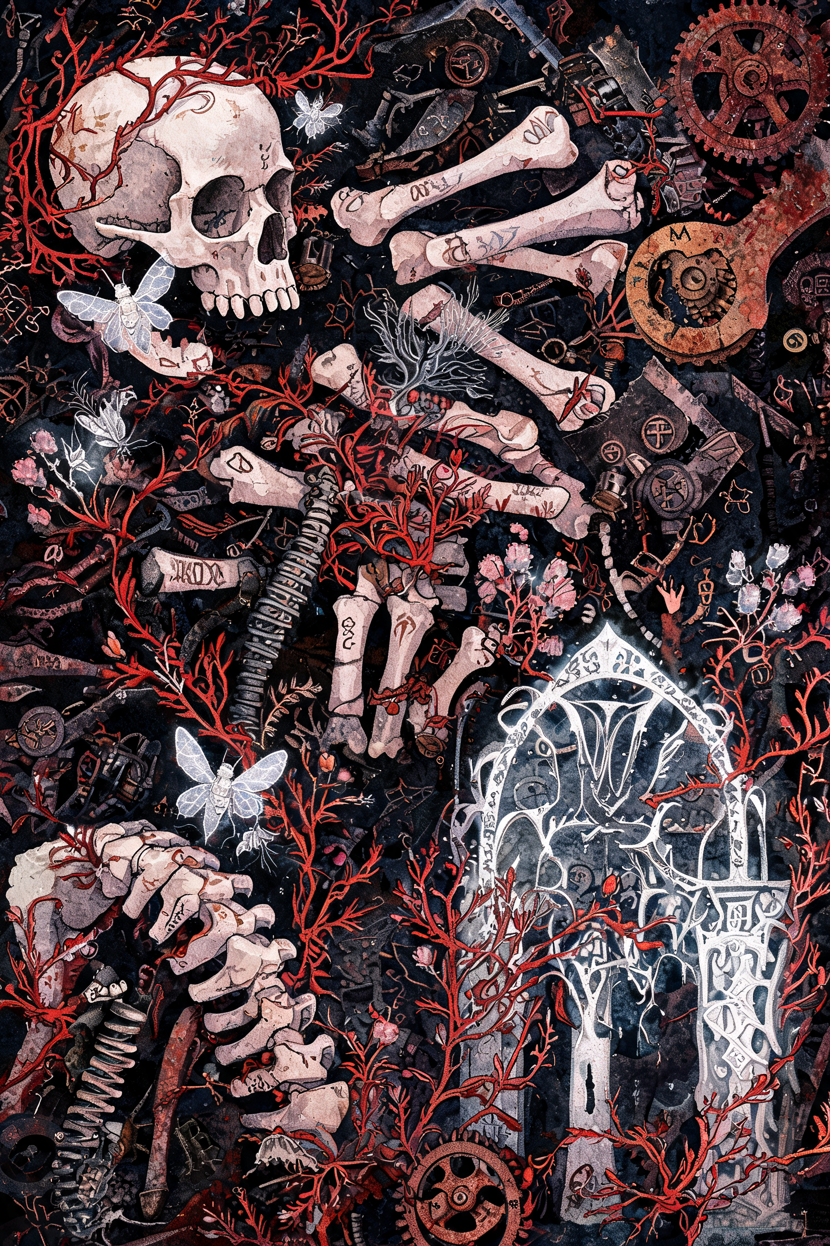 Maximalist Gothic Skull and Rune Collage