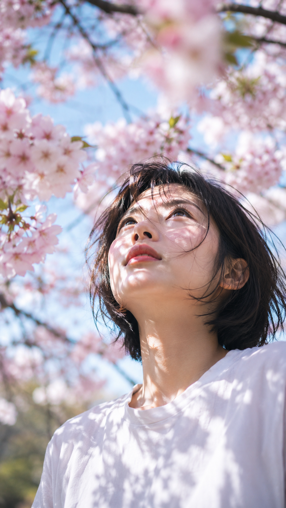 Cherry Blossom Low-Angle Portrait