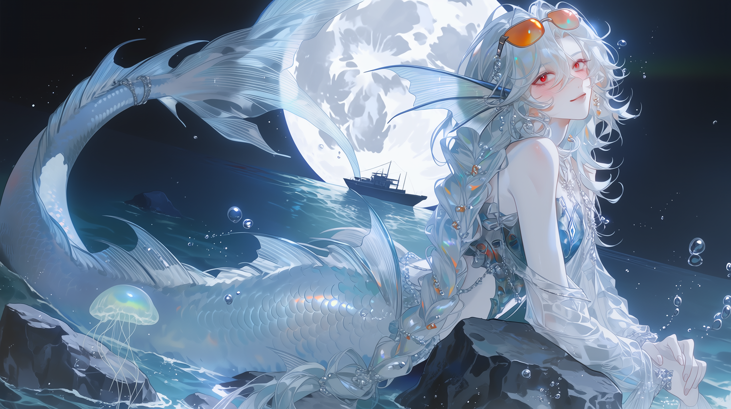 Pale-Blue-Haired Male Mermaid