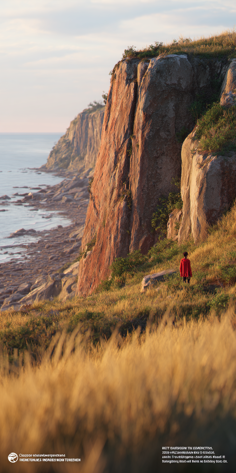 Boy Walking Toward His Mother on a Seaside Cliff
