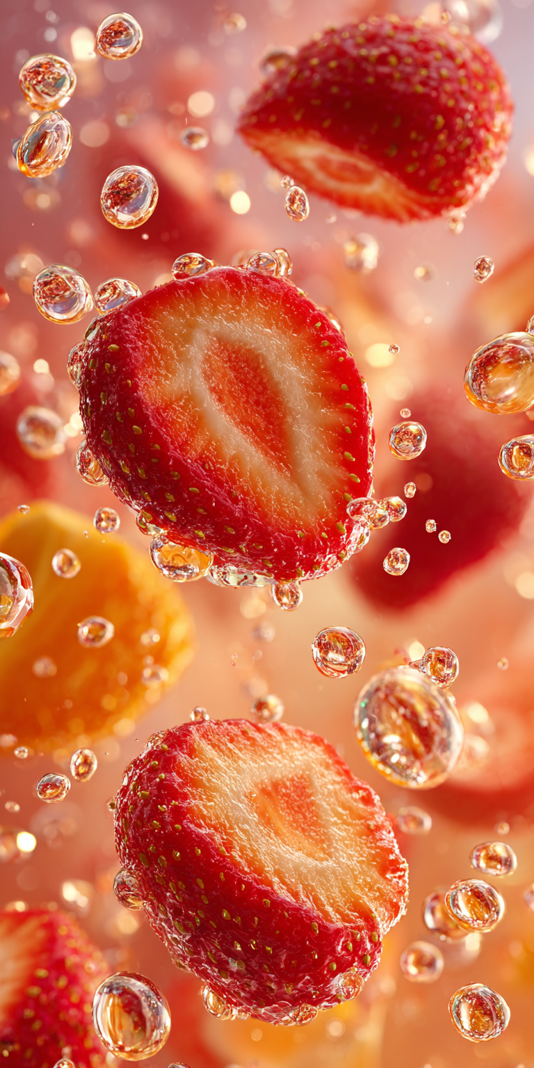 Tranches de fraise et gouttelettes d’eau