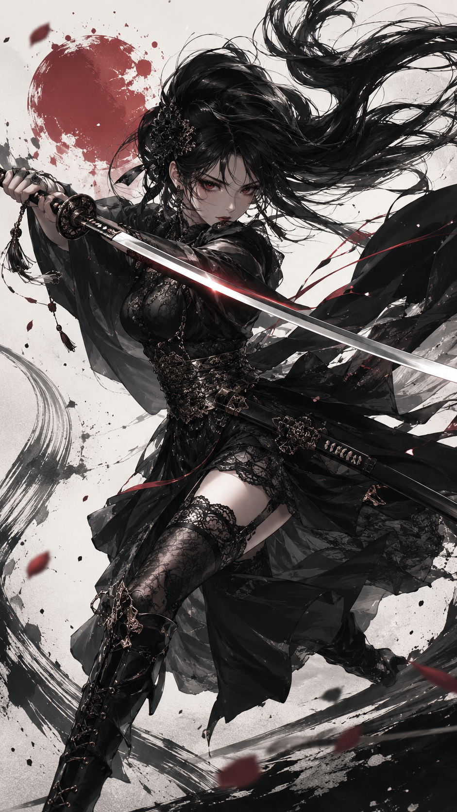Gothic Samurai Girl in Motion