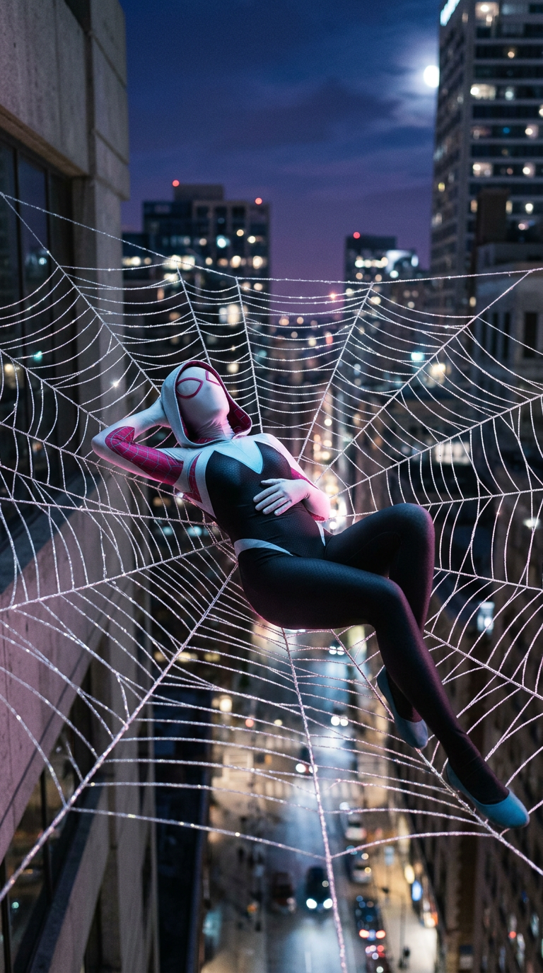 Spider-Gwen Resting on a Web