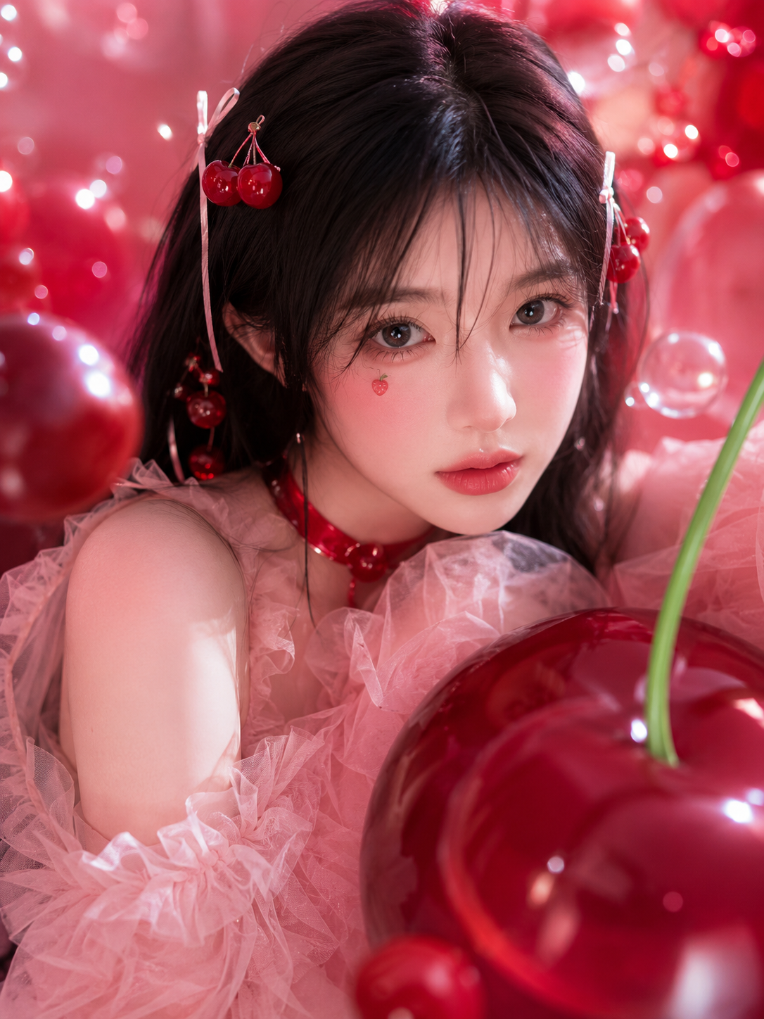 Cherry-Themed Dreamy Fashion Portrait