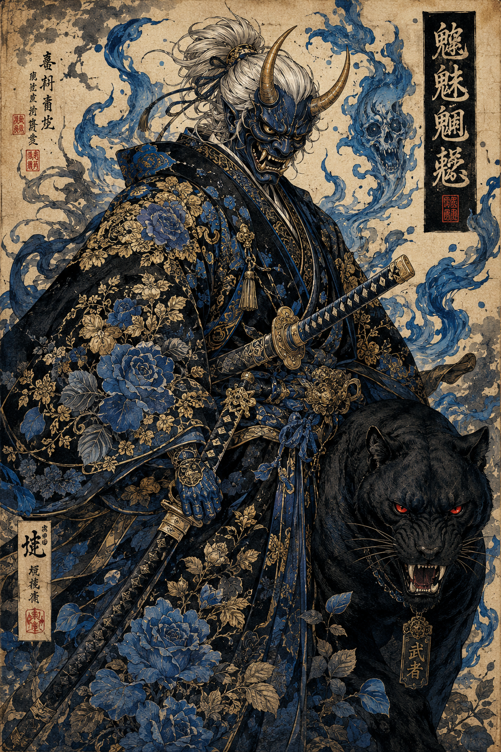 鬼面武士与黑豹浮世绘
