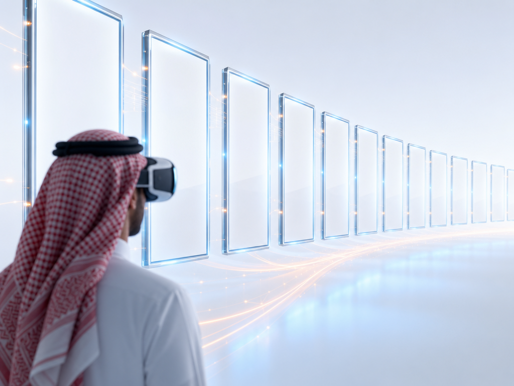 Saudi Man Viewing a Holographic VR Gallery