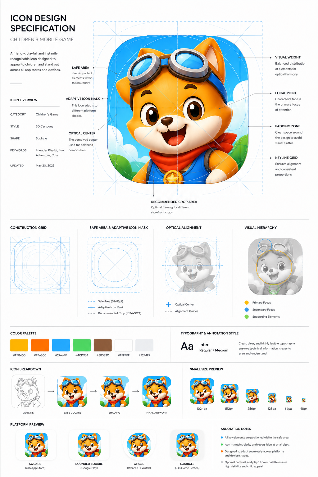 Designboard für ein Kinder-Spiel-App-Icon