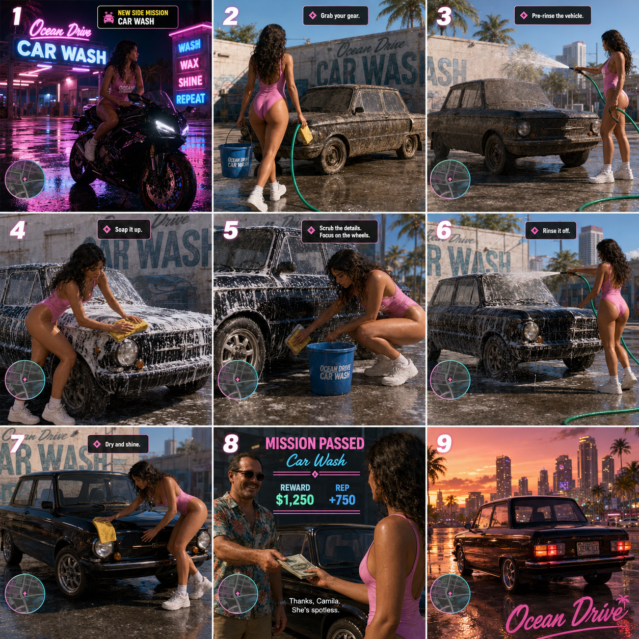 Ocean Drive Car Wash Game Storyboard