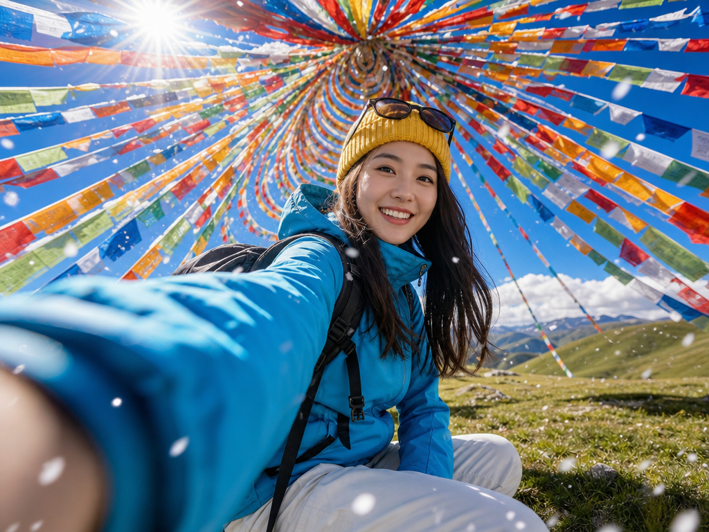 Alpine Prayer Flag Travel Selfie